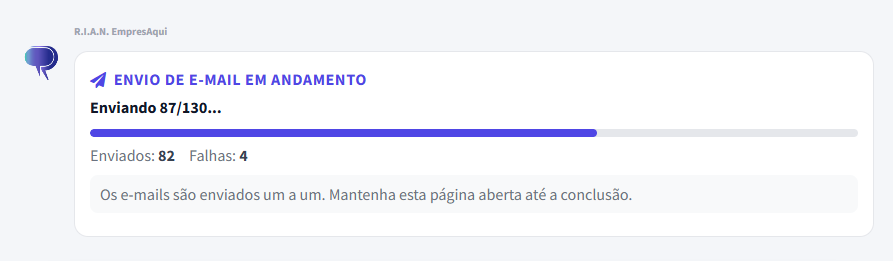 Envio de e-mail em andamento no EmpresAqui